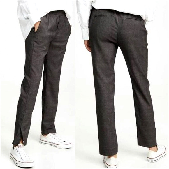 New! Nili Lotan 6 Chelsea 100% Wool Glen Plaid Pants $495 Elastic Waist Gray - Picture 1 of 9